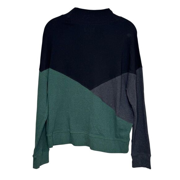Pact Sweatshirt Womens Medium Black Green Colorblock Funnel Neck Organic Cotton - Picture 2 of 5